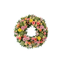 Wreath seasonal flowers with ribbon 240170