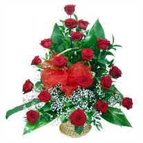 18 roses in a basket