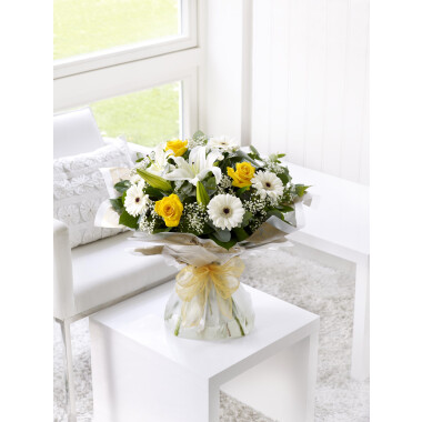 Yellow and white hand-tied
