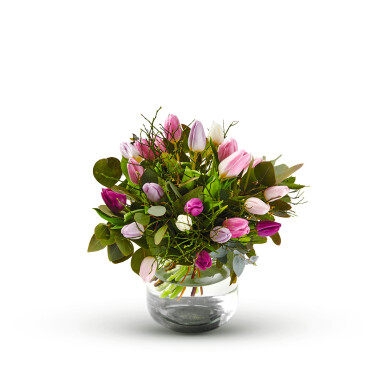 Bouquet with tulips in pastel